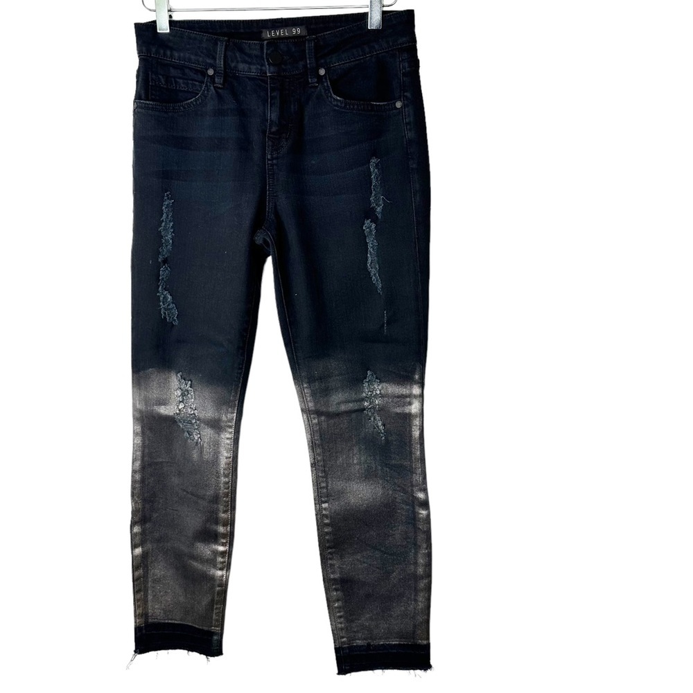 Anthropologie Level 99 Hombre Metallic Raw Hem Distressed Cropped Jeans Size 26